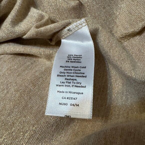 Talbots Women's LARGE Petite Gold Metallic Long Sleeve Crew Neck Tee - Picture 4 of 5